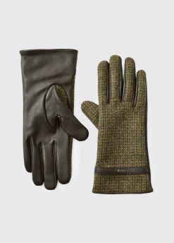 Ballycastle Ladies Tweed Leather Gloves - Heath