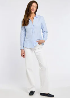 Butterfly Women’s Long Sleeve Linen Shirt - Blue