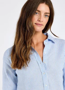 Butterfly Women’s Long Sleeve Linen Shirt - Blue