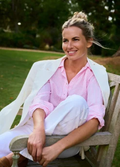 Butterfly Women’s Long Sleeve Linen Shirt - Pink