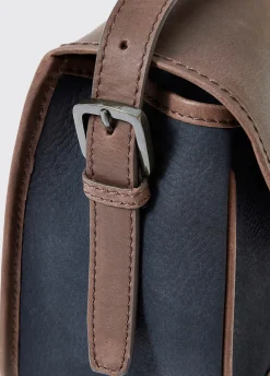 Clara Ladies Leather Saddle bag - Navy/Brown