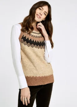 Doyle Women's Fair Isle pattern vest - Oat Multi