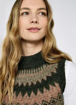 Doyle Women's Fair Isle pattern vest - Olive Multi