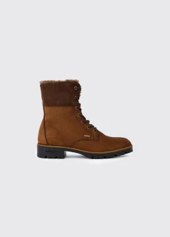 Glengarriff Ladies Fur Lined Laced Ankle Boot - Walnut