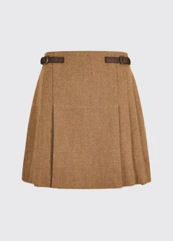 Hornbeam Women's pleated tweed skirt - Camel Twill