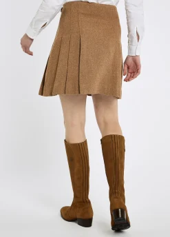 Hornbeam Women's pleated tweed skirt - Camel Twill