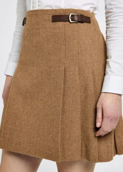 Hornbeam Women's pleated tweed skirt - Camel Twill