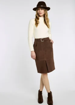 Sullivan Knee-length belted suede skirt - Walnut