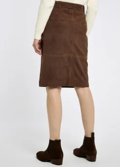 Sullivan Knee-length belted suede skirt - Walnut