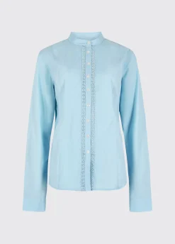 Waterlily Ladies Mandarin Collar Shirt - Pale Blue
