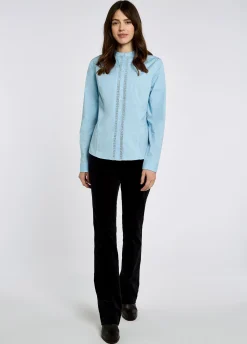Waterlily Ladies Mandarin Collar Shirt - Pale Blue