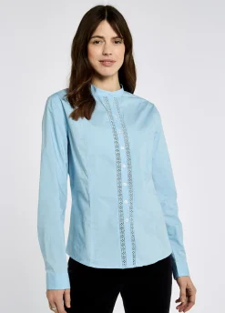 Waterlily Ladies Mandarin Collar Shirt - Pale Blue