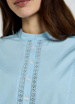Waterlily Ladies Mandarin Collar Shirt - Pale Blue