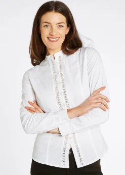 Waterlily Ladies Mandarin Collar Shirt - White