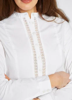 Waterlily Ladies Mandarin Collar Shirt - White