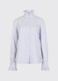 Wisteria Women’s stripe shirt with ruffle details - Blue Multi